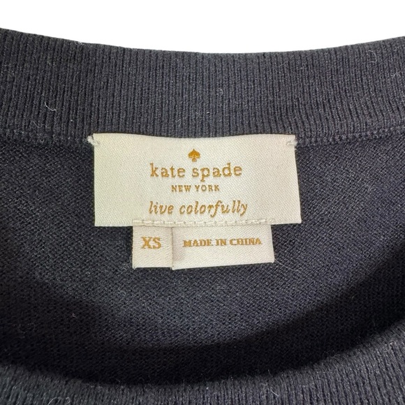 Kate spade Mixed Media Stripe Hem Cotton Silk Sweater Black Size XS - Picture 7 of 9